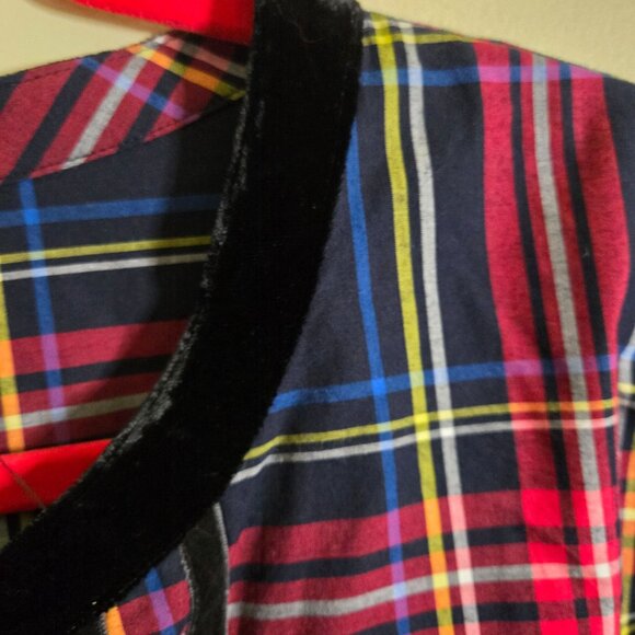 Talbots NWOT Split Neck Tunic Cabin Plaid Velvet Trim 100% Cotton Size 2Xp - Picture 5 of 7